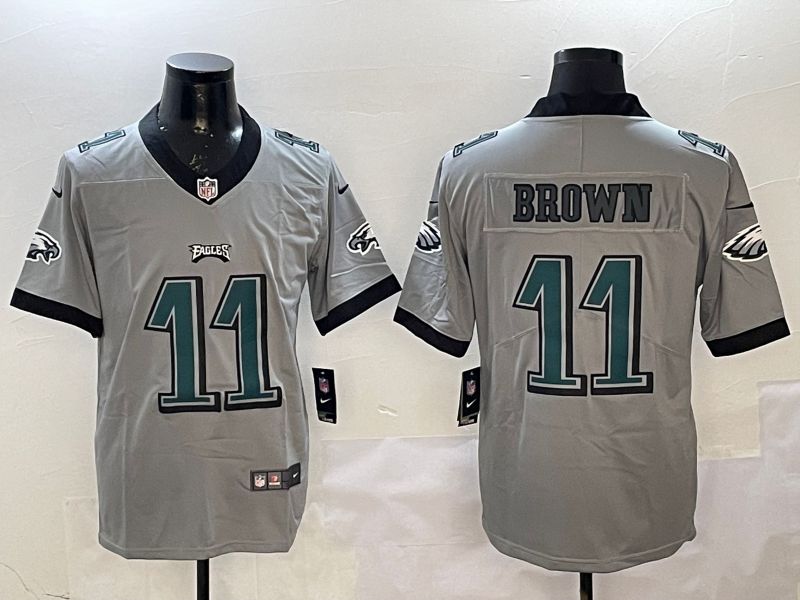 Men Philadelphia Eagles #11 Brown Grey 2025 Nike Vapor Limited NFL Jersey style 212